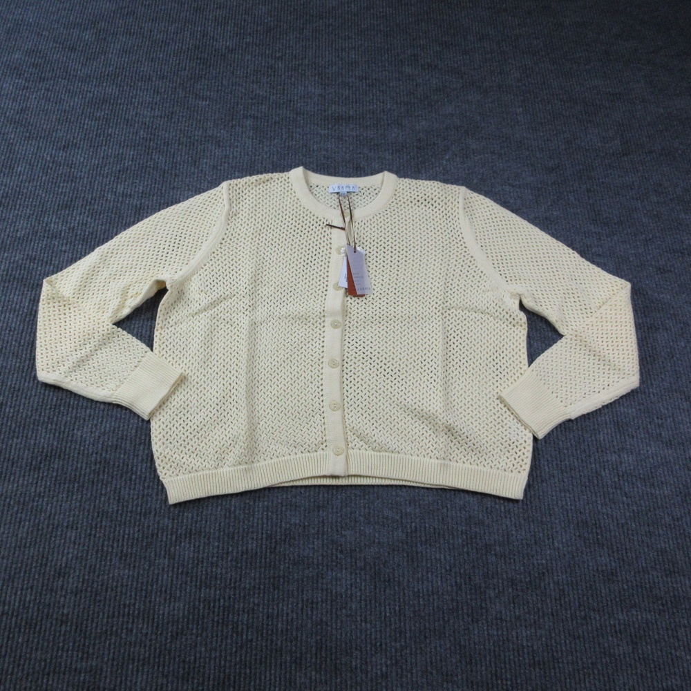 VAARA Cardigan Sweater Womens 2XL Yellow Crochet Open-Knit Button Down NWT